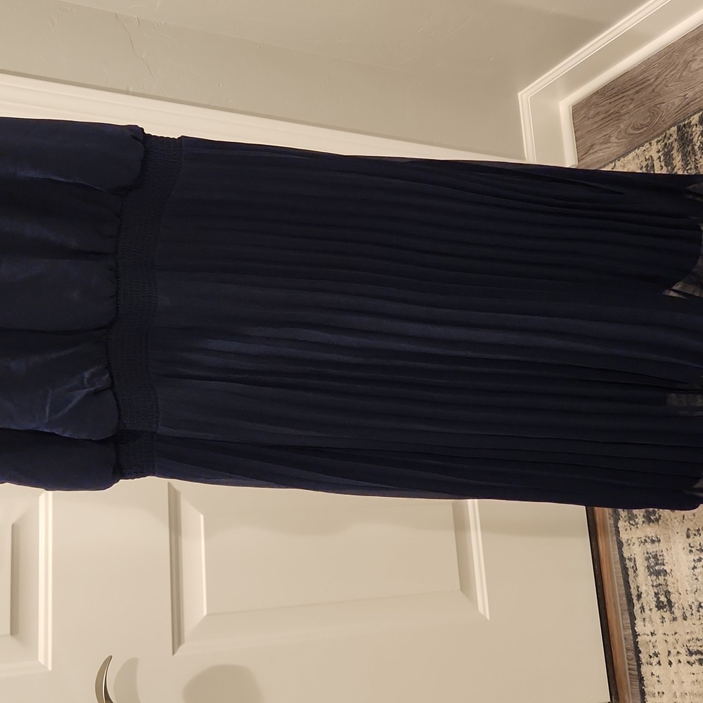 NEW- Sam Edelman Smocked Plissé Midi Dress Blue Size 14 - Picture 6 of 8